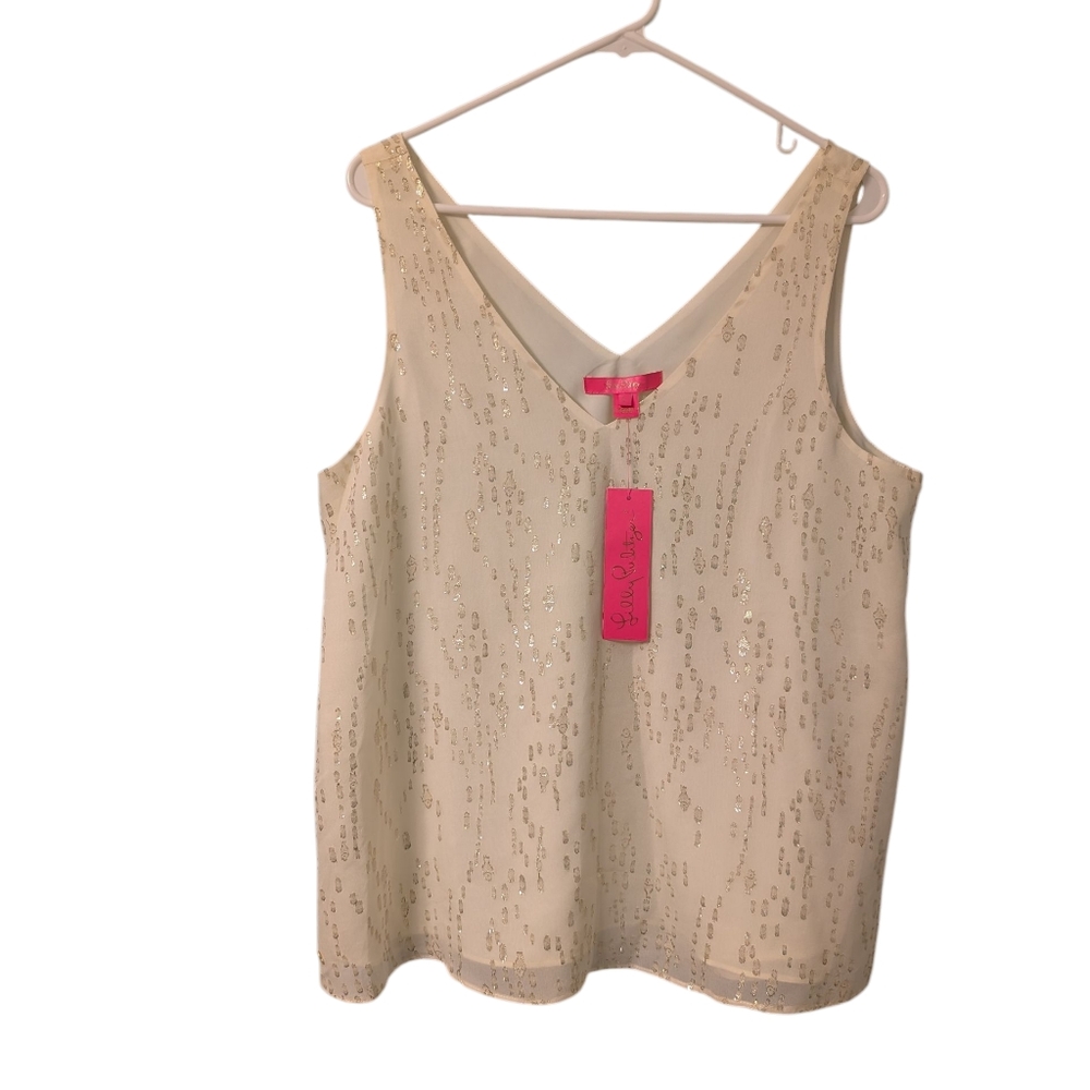 SOLD- NWT Lilly Pulitzer Silk Florin Tank Top Coconut Fish Clip, Large